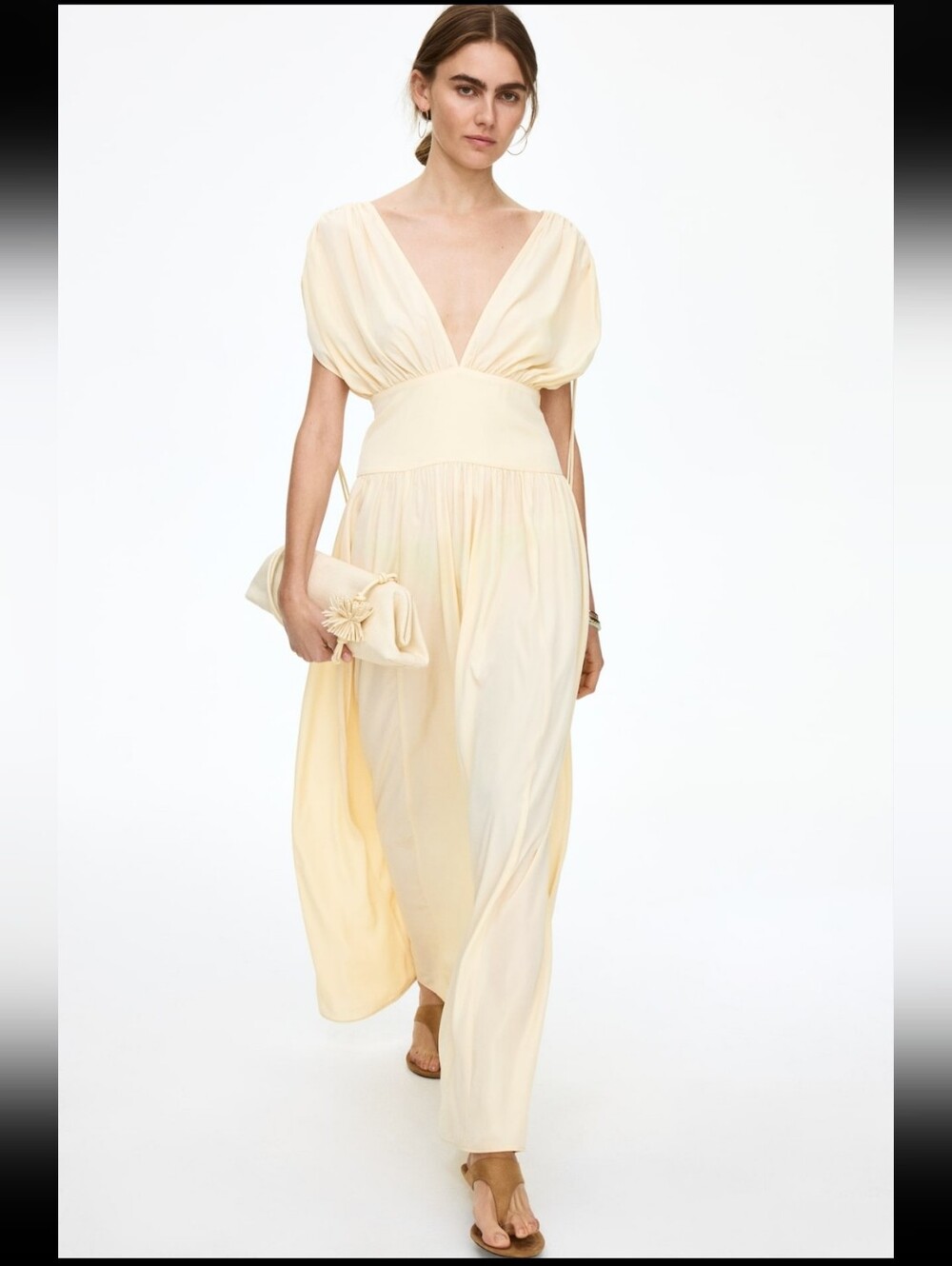 H&M DRAPED DRAWSTRING-DETAIL DRESS YELLOW NEW MAXI